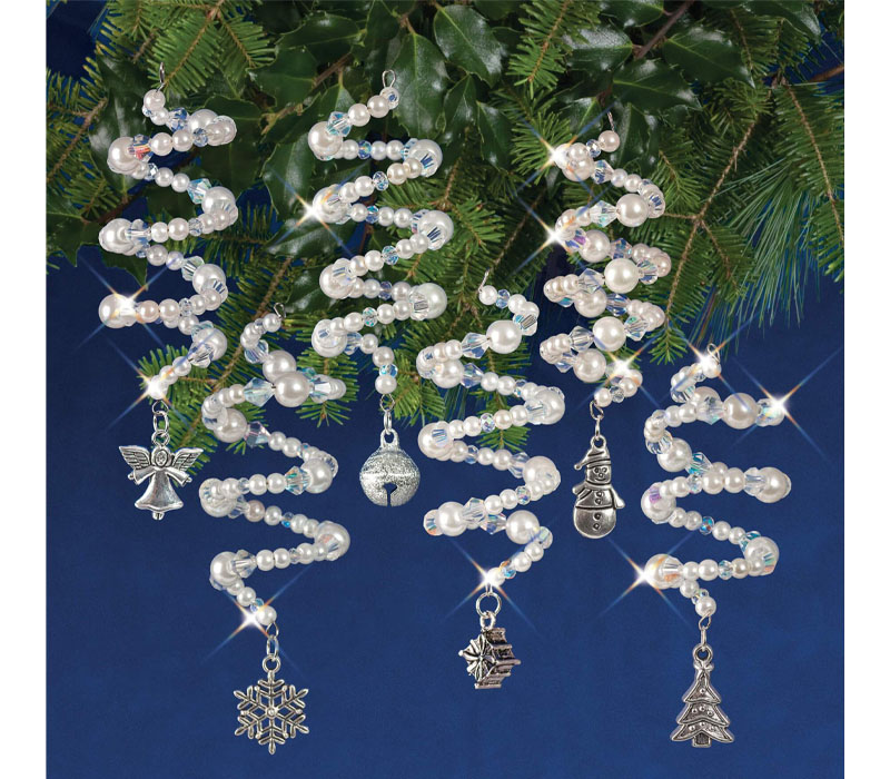 Solid Oak Nostalgic Christmas Beaded Crystal Ornament Kit Gold & Crystal Icicle 