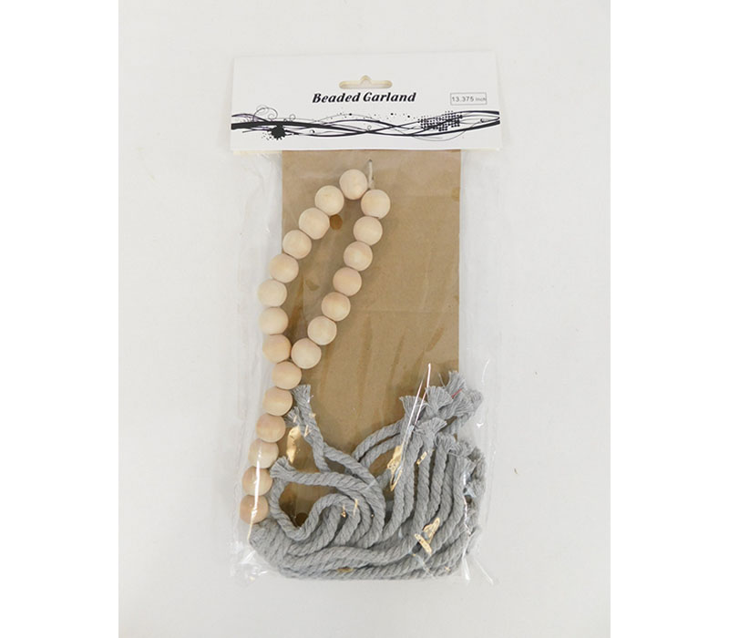 Garland - Wooden Beads - Natural with Tassel - 13.375-inch