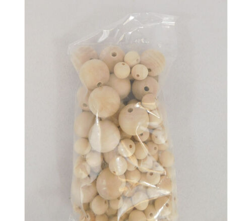Wooden Beads - 100 Assorted Size Pieces - Natural