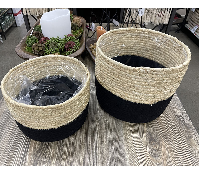 Corn and Black Cotton Rope Basket - Large