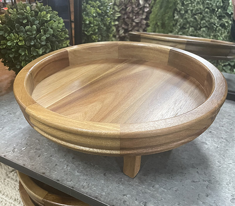 Round Wooden Tray with Feet