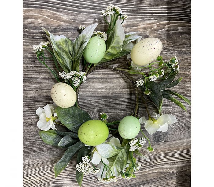 Eggs Flowers and Leaves Candle Ring Wreath
