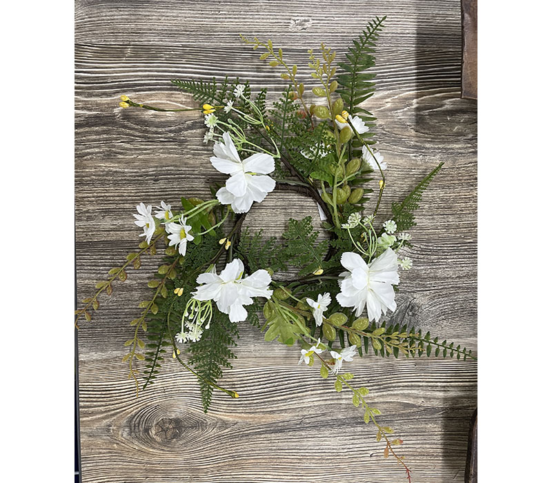 Anemone and Daisy Fern Candle Ring Wreath