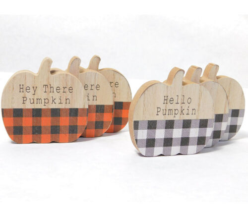 Wooden Pumpkin Set - 6 Piece - 3 Per Style