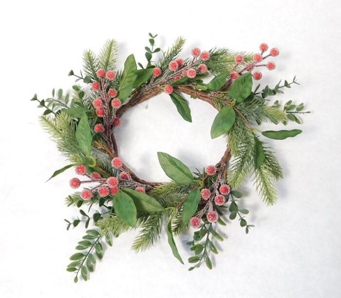 Green Leaves and Red Berries Wreath - 12-inch