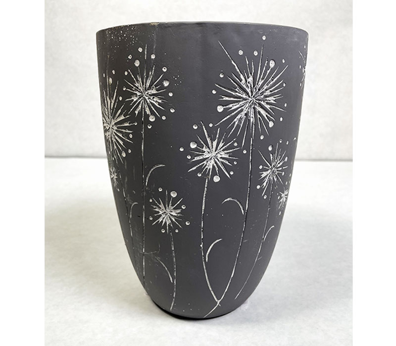 Cement Vase Pot - Gray Dandelions