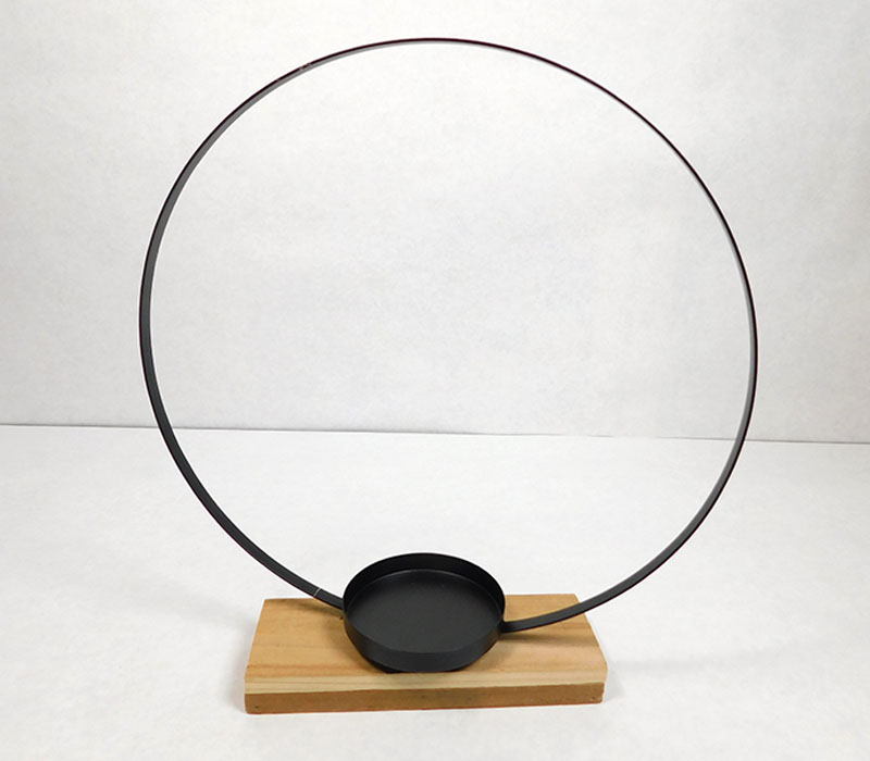 Round Candle Holder with Wood and Iron
