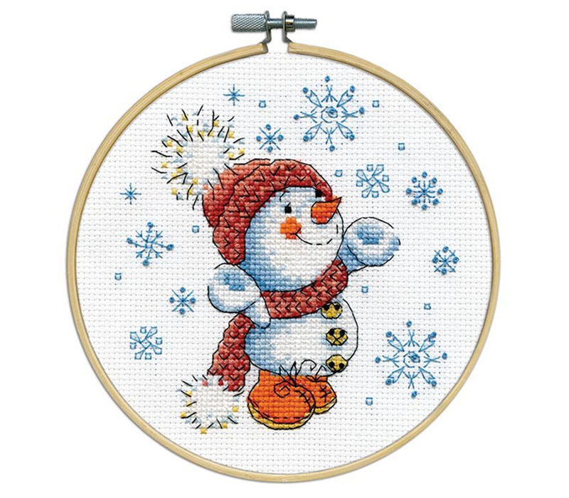 Snowman Cross Stitch Kit with 6 inch hoop