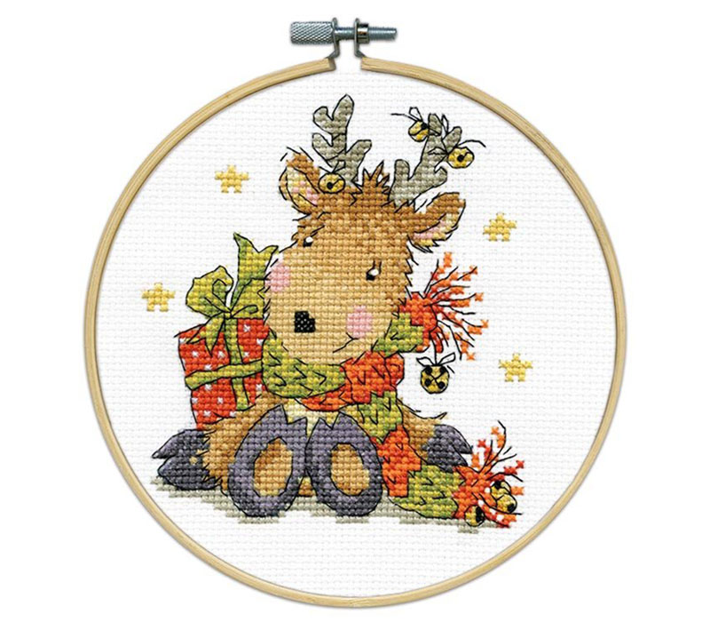 Reindeer Cross Stitch Kit with 6 inch hoop