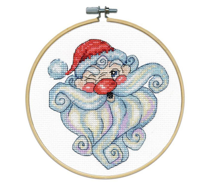 Winking Santa Cross Stitch Kit with 6 inch hoop