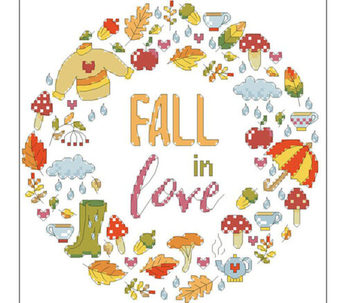 Fall in Love Cross Stitch Kit with 8 inch hoop