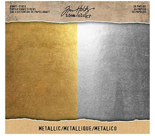 Tim Holtz Idea-ology Kraft Stock Metallic - 8-inch x 8-inch - Gold and Silver