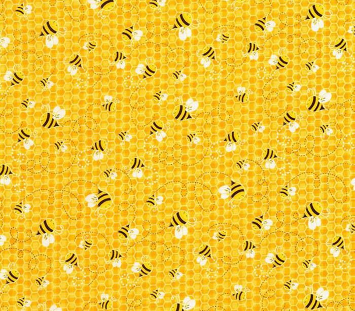 Fabric - Bees on Honeycombs Allover Honey Yellow