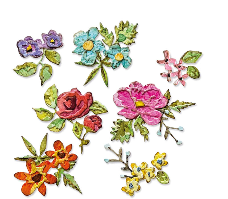 Sizzix Thinlits Die - Brushstroke Flowers Mini by Tim Holtz - 14 Piece