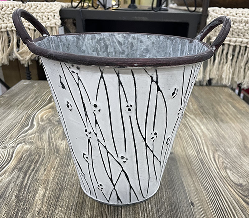 Round Metal Planter with Metal Handles
