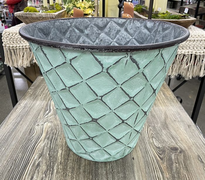 Tall Green Metal Planter Bucket