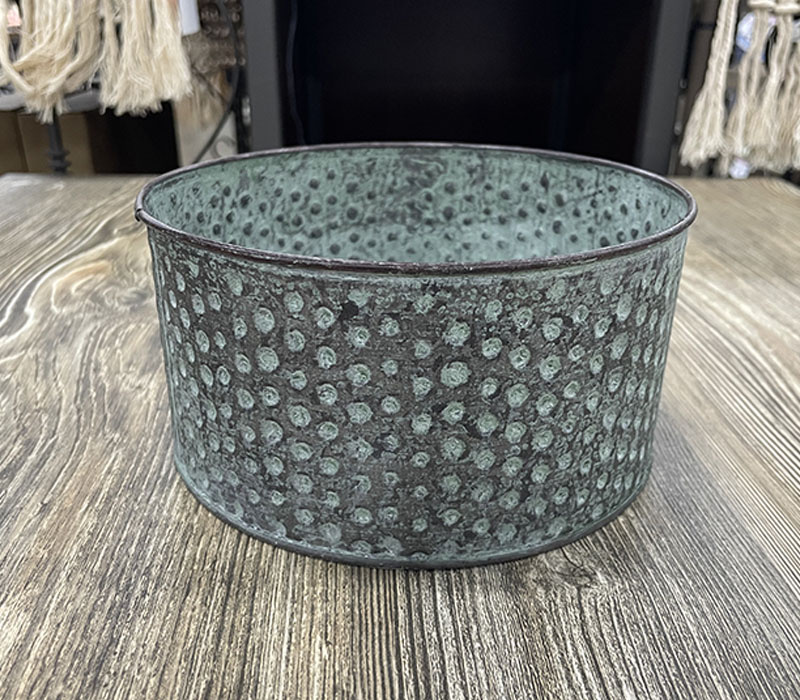 Metal Green Planter with Dots - Small