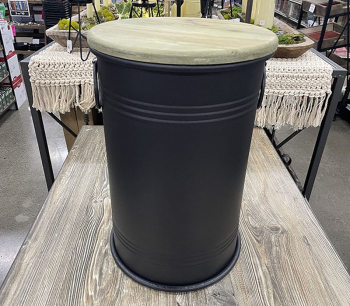 Metal Bin with Handles and Wooden Lid - Small - Black