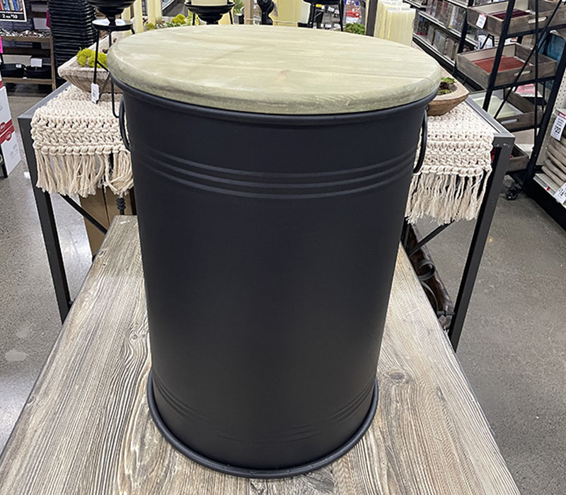 Metal Bin with Handles and Wooden Lid - Medium - Black