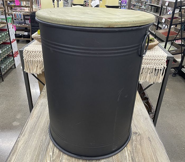 Metal Bin with Handles and Wooden Lid - Large - Black