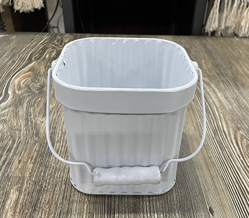 Metal Square Bucket - White