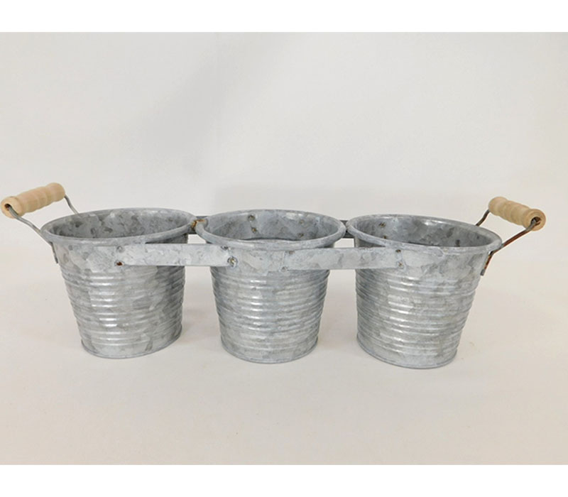 3 Connected Metal Buckets with Handles