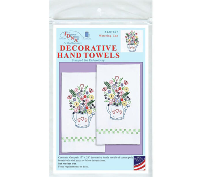 Watercan Floral Stamped Decorative Hand Towel Pair