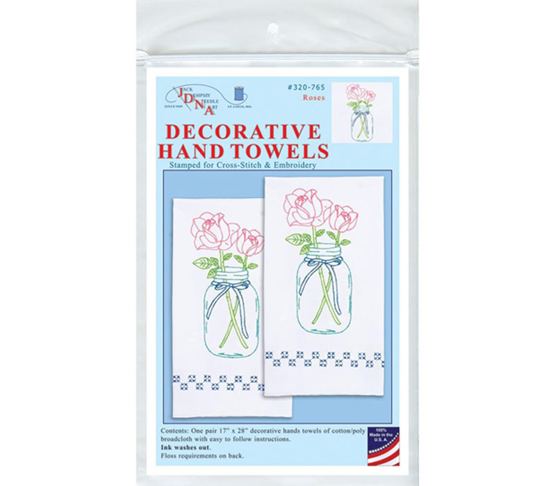 Roses Stamped Decorative Hand Towel Pair