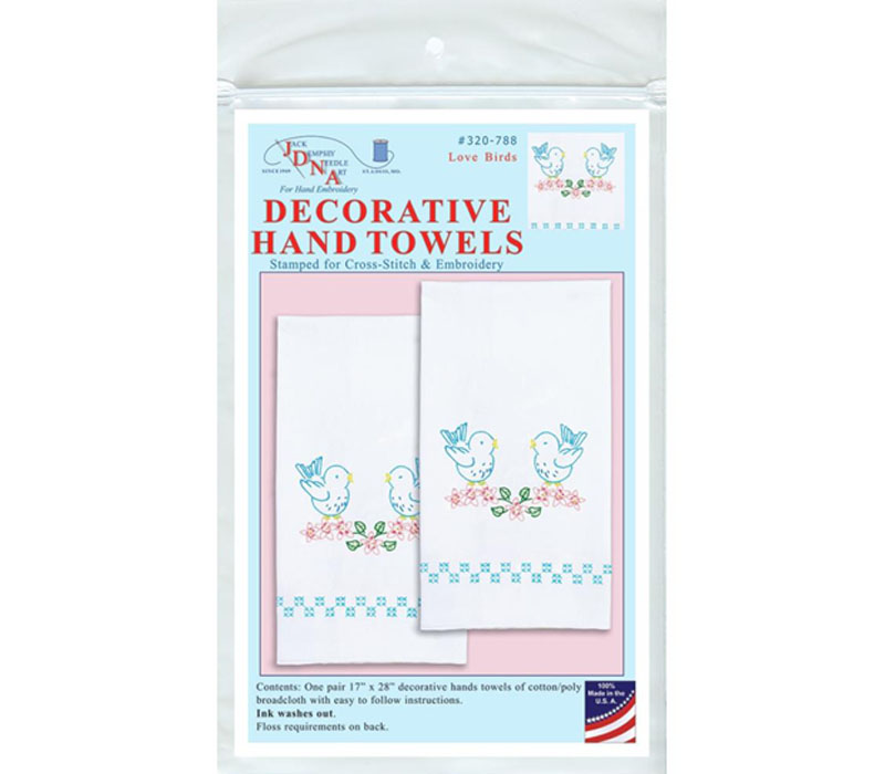 Love Birds Stamped Decorative Hand Towel Pair