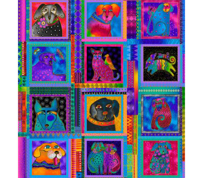 Kindred Canines by Laurel Burch Portrait Blocks Multicolor with Gold Metallic Highlights