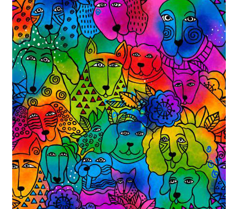 Kindred Canines by Laurel Burch Watching You Allover Multicolor