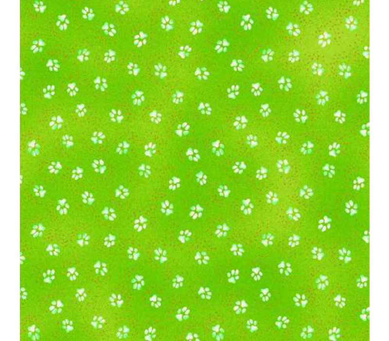 Kindred Canines by Laurel Burch Paw Prints on Lime Green with Gold Metallic Highlights