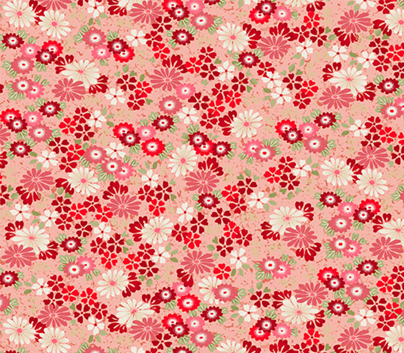 Kasumi Floating Flowers on Red with Gold Metallic Highlights